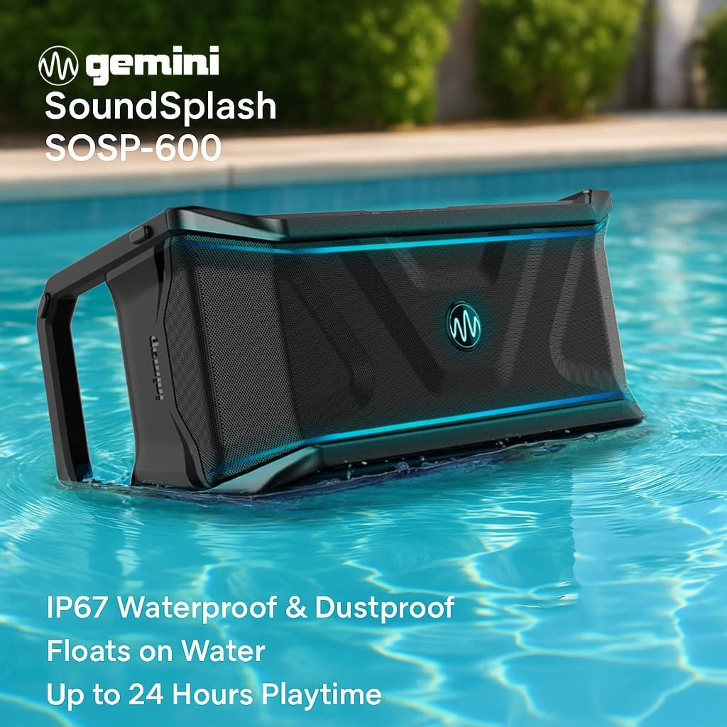 Gemini Floating Pool Speaker — IP67 Waterproof Bluetooth Party Speaker with 20Hr Battery, RGB LED Lights, Cup Holders & Mic/Guitar Inputs (Soundsplash Ultra)