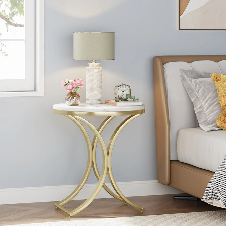 White Gold Side round End Table Modern Small Coffee Table