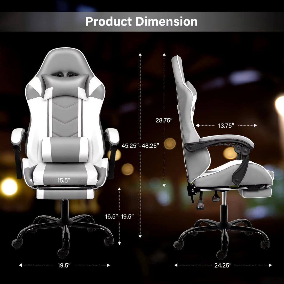 Gaming Chair with Footrest, Big and Tall Gamer Chair, Racing Style Adjustable Swivel Office Chair, Ergonomic Video Game Chairs