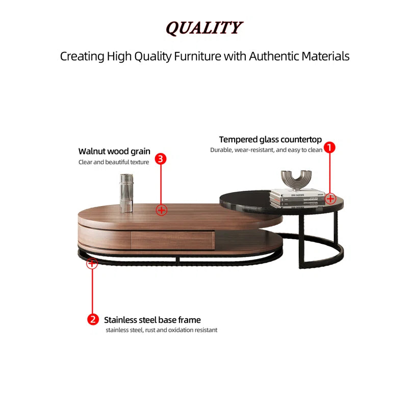 New Tyanii Coffee Table Set with Drawer and Glass Table
