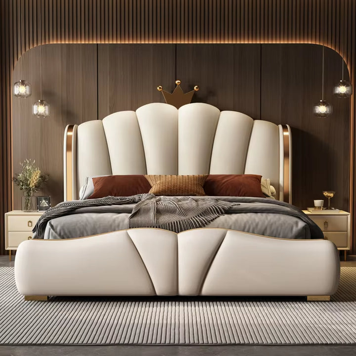 Luxury Upholstered Leather Home Hotel Luxe Bed 