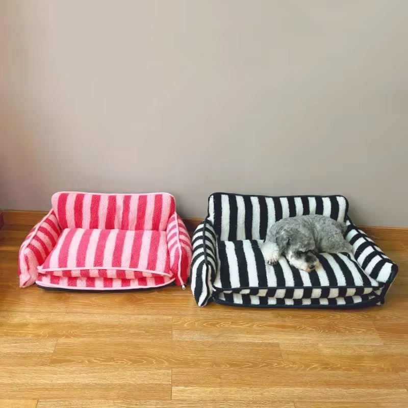 Modern luxe Pet Soft Sofa Striped Washable for Small Dogs & Cats