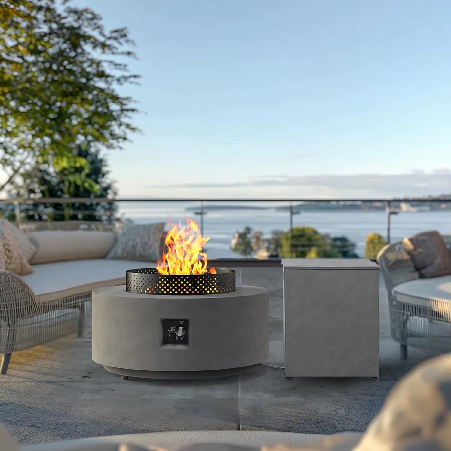 Modern 3-Piece Outdoor Fire Pit Table, 32 Inch Propane Fire Table