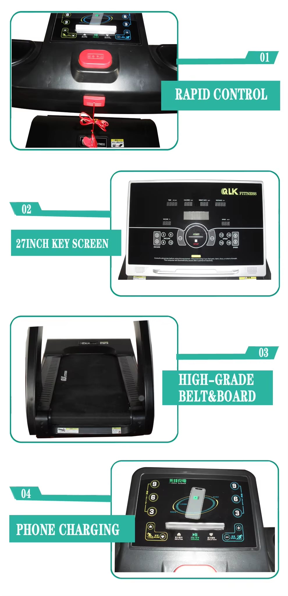 New Smart Control Treadmill Panel Ergonomic Curved Design