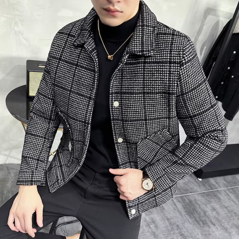 Mens Modern Fashion Woolen Coat Jacket Streetwear Korean Fit Jackets Casual Wear