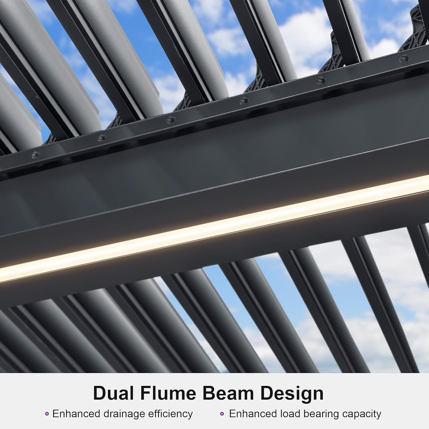LED Louvered Pergola Adjustable Roof Integrated Strip Lights Gazebo