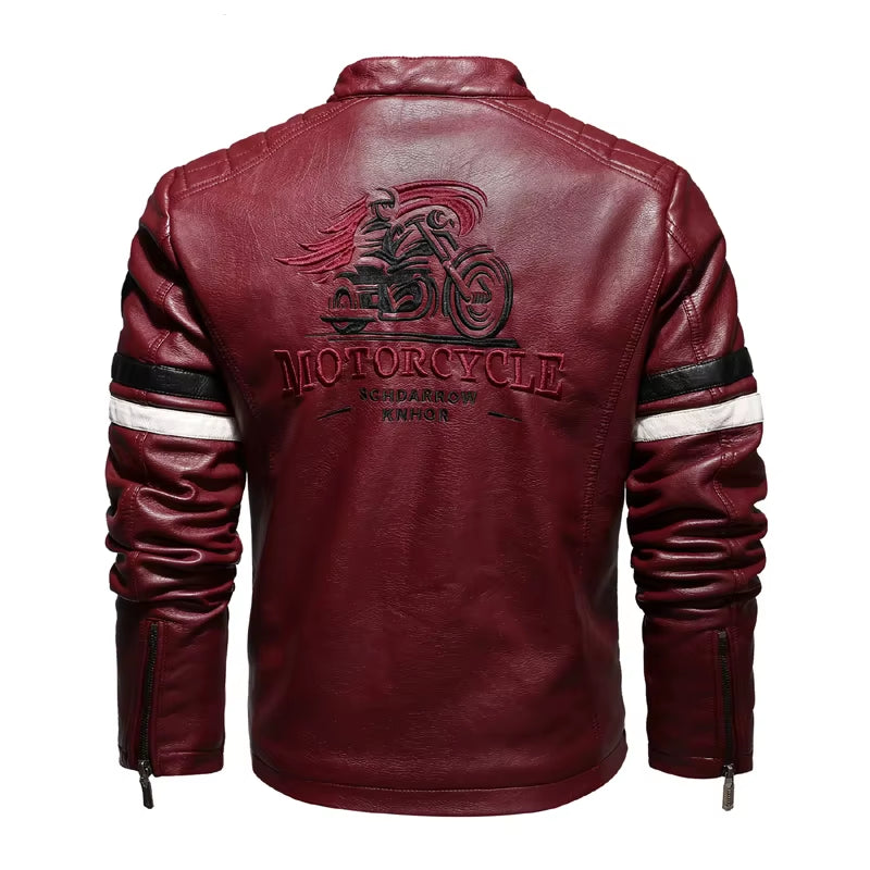 Mens Motorcycle Racing Leather Embroidered Jacket
