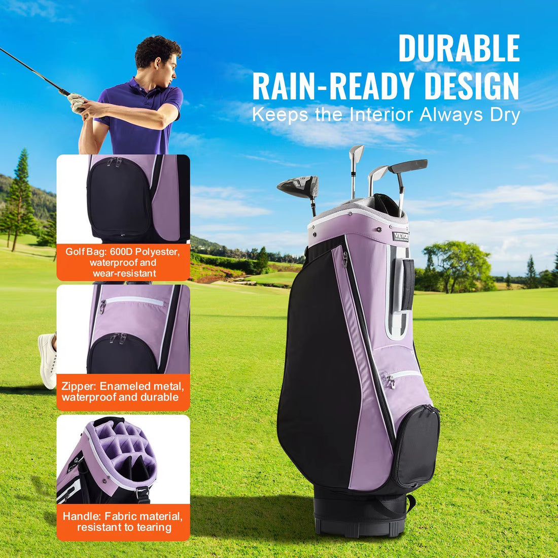 New Premium 36-Inch Golf Cart Bag with 14-Way Divider, Multiple Storage Pockets