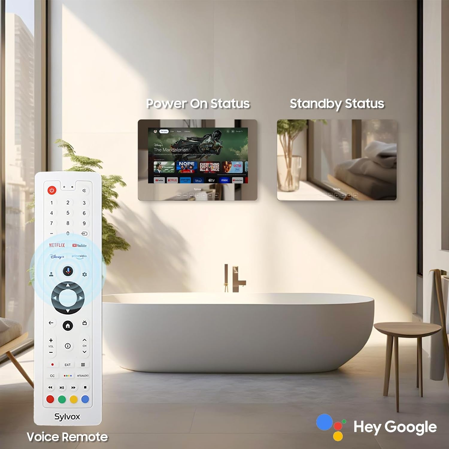 19'' Smart TV Bathroom Magic Mirror Waterproof LED TV 1080P 500NITS High Brightness Dual Front Speakers Wall Mounting Suitable for Bathrooms,Hotels,Saunas