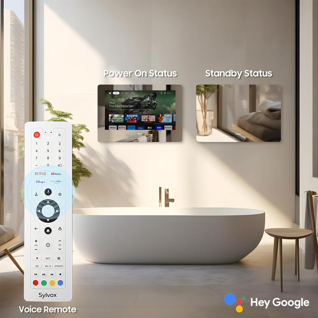 19'' Smart TV Bathroom Magic Mirror Waterproof LED TV 1080P 500NITS High Brightness Dual Front Speakers Wall Mounting Suitable for Bathrooms,Hotels,Saunas