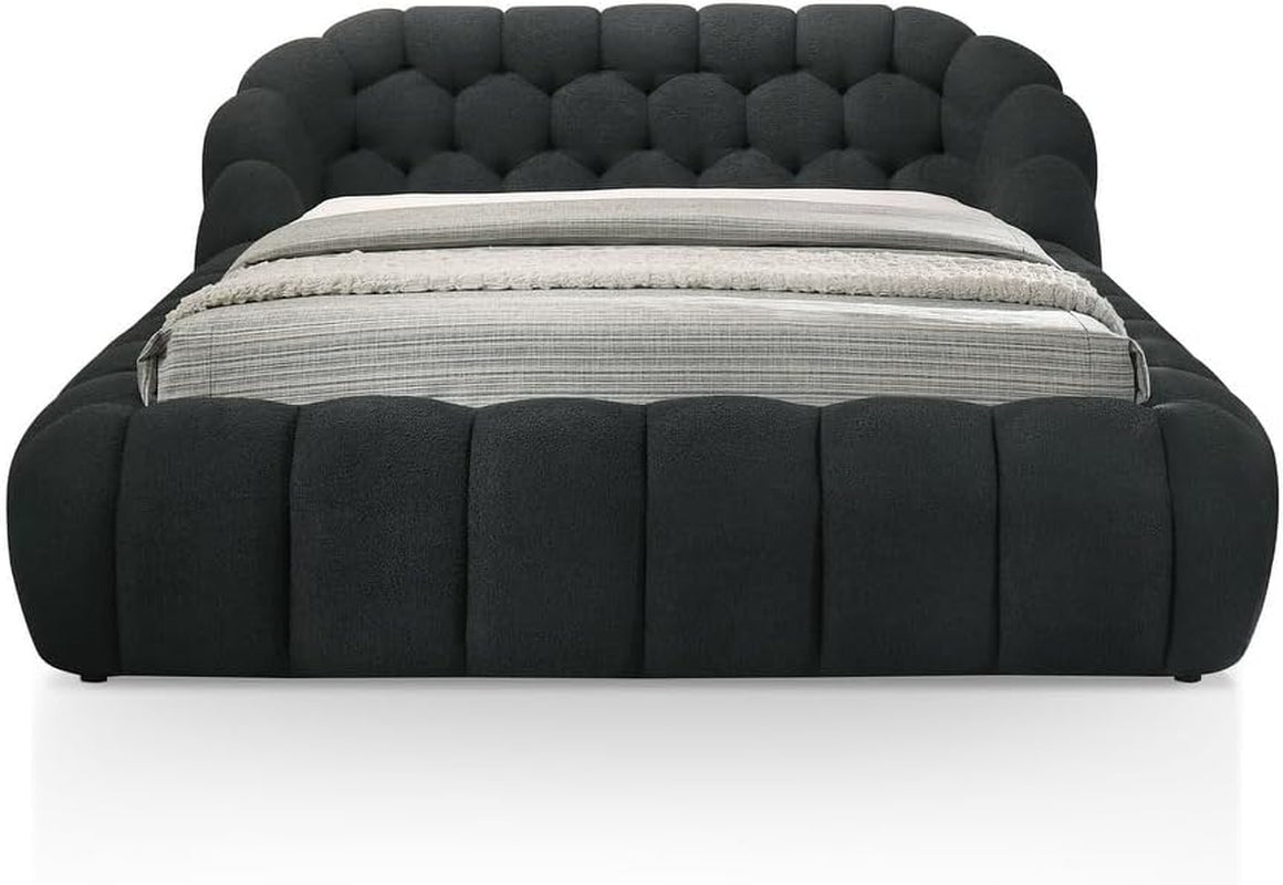 Modern Chenille Luxury Bed Frame Curved Shaped king Size Bed