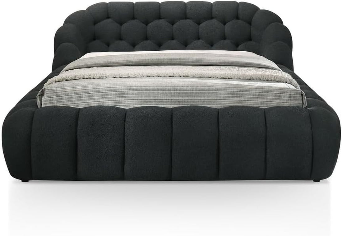 Modern Chenille Luxury Bed Frame Curved Shaped king Size Bed