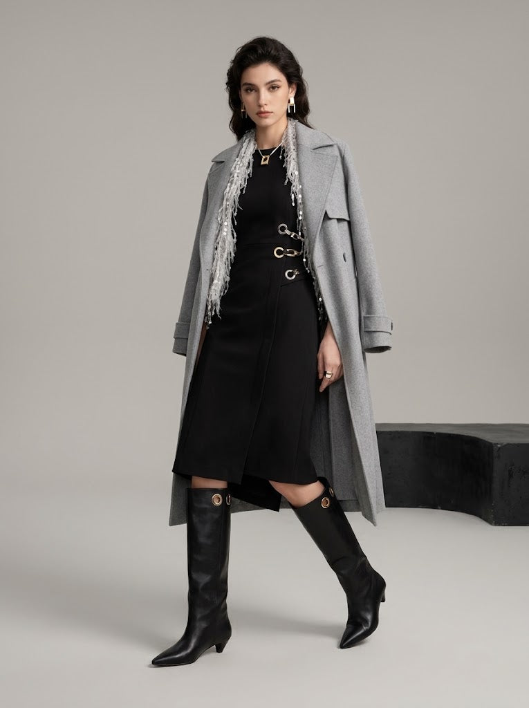 Luxury Women's Genuine Leather Knee High Boots – Pointed Toe, 4cm Kitten Heel