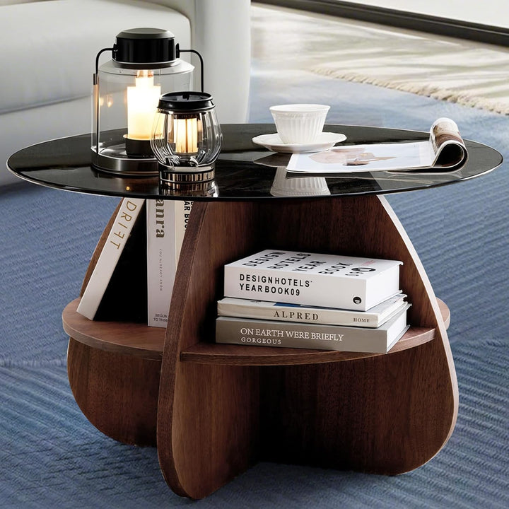 Mid Century Glass Coffee Table with Hidden Storage