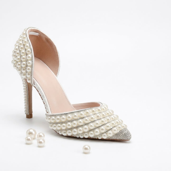 Luxury Handmade Pearl Rhinestone Wedding Heels for Women