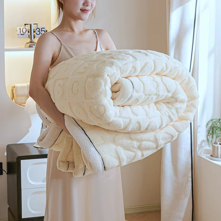 Luxury Jacquard Tafu Fleece Blanket – Soft Thick Winter Throw for Sofa & Bed