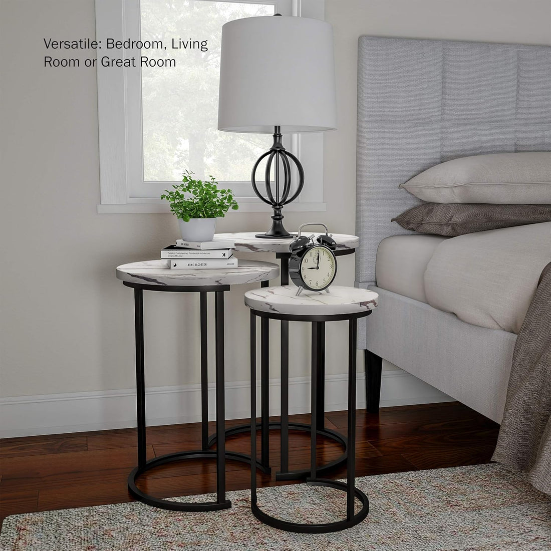 Modern - Marble Set of 3 round Side Tables for Living Room/Office