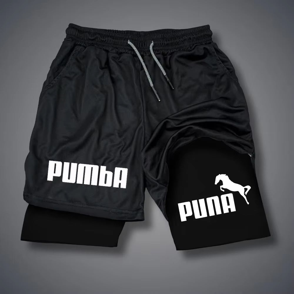 Men'S Compression Double Layer Shorts Quick 2-In-1 Drying Sports Short Pants Print Casual Shorts Gym Fitness Joggers Sweatpants