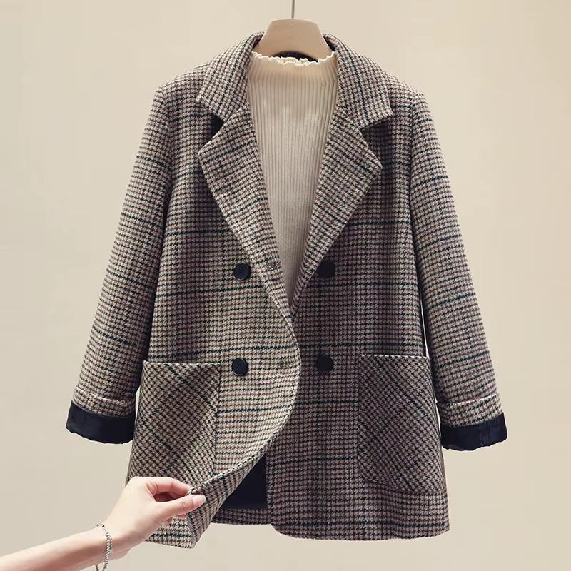 New Stylish Woolen Blazer Jacket Short Coat Ladies Double-Breasted Fashion Wool Outwear