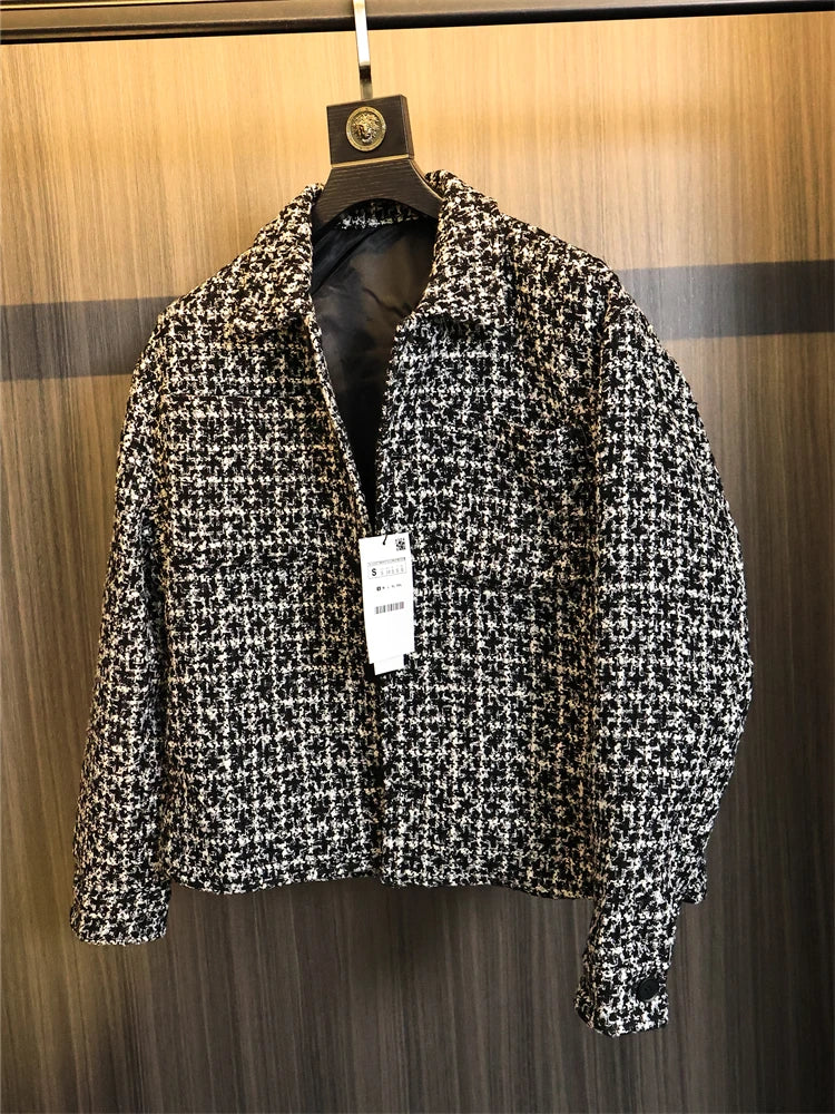 Men’s 3D Woven Checkered Jacket – Loose Fit Urban Autumn Outerwear