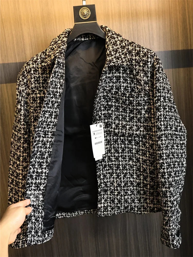 Men’s 3D Woven Checkered Jacket – Loose Fit Urban Autumn Outerwear