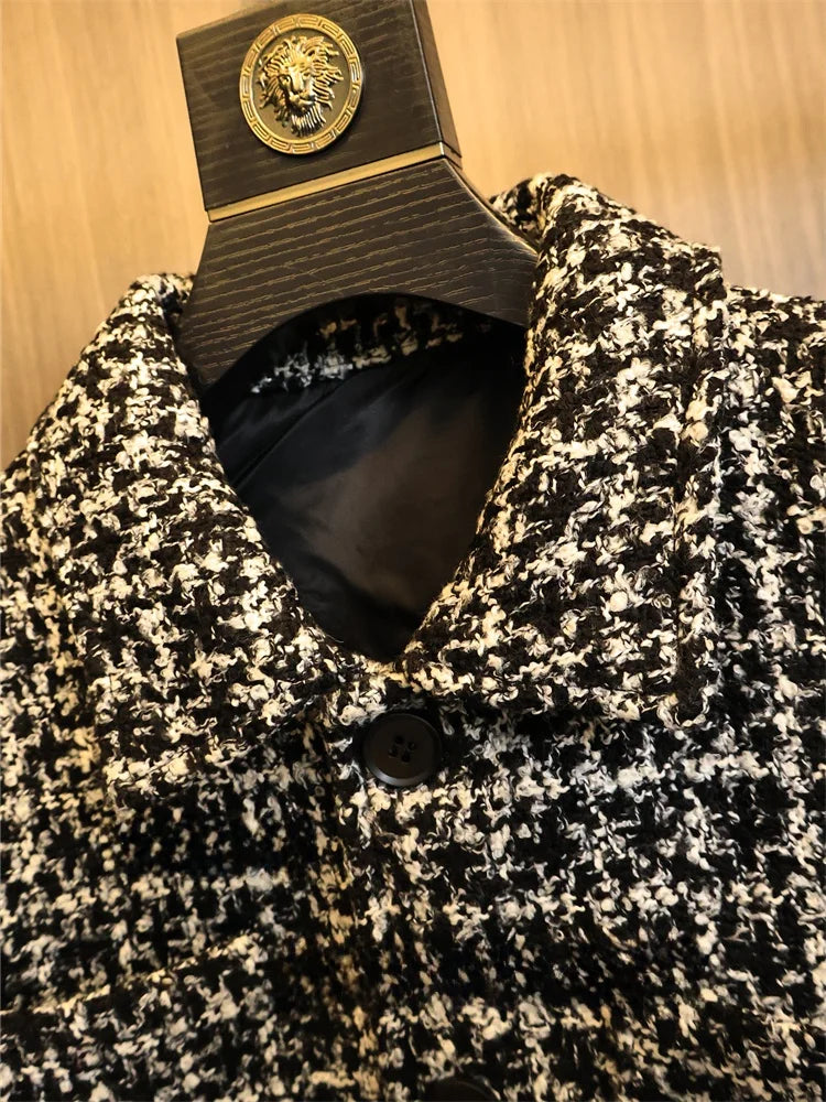 Men’s 3D Woven Checkered Jacket – Loose Fit Urban Autumn Outerwear