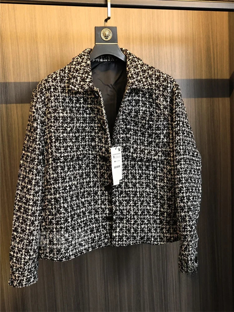 Men’s 3D Woven Checkered Jacket – Loose Fit Urban Autumn Outerwear