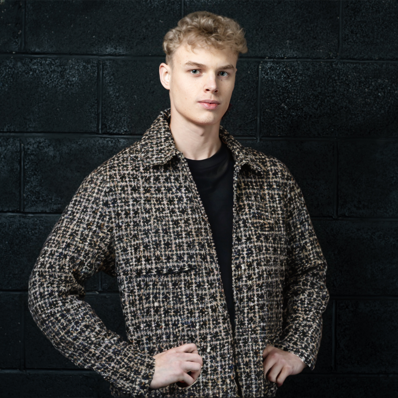Men’s 3D Woven Checkered Jacket – Loose Fit Urban Autumn Outerwear