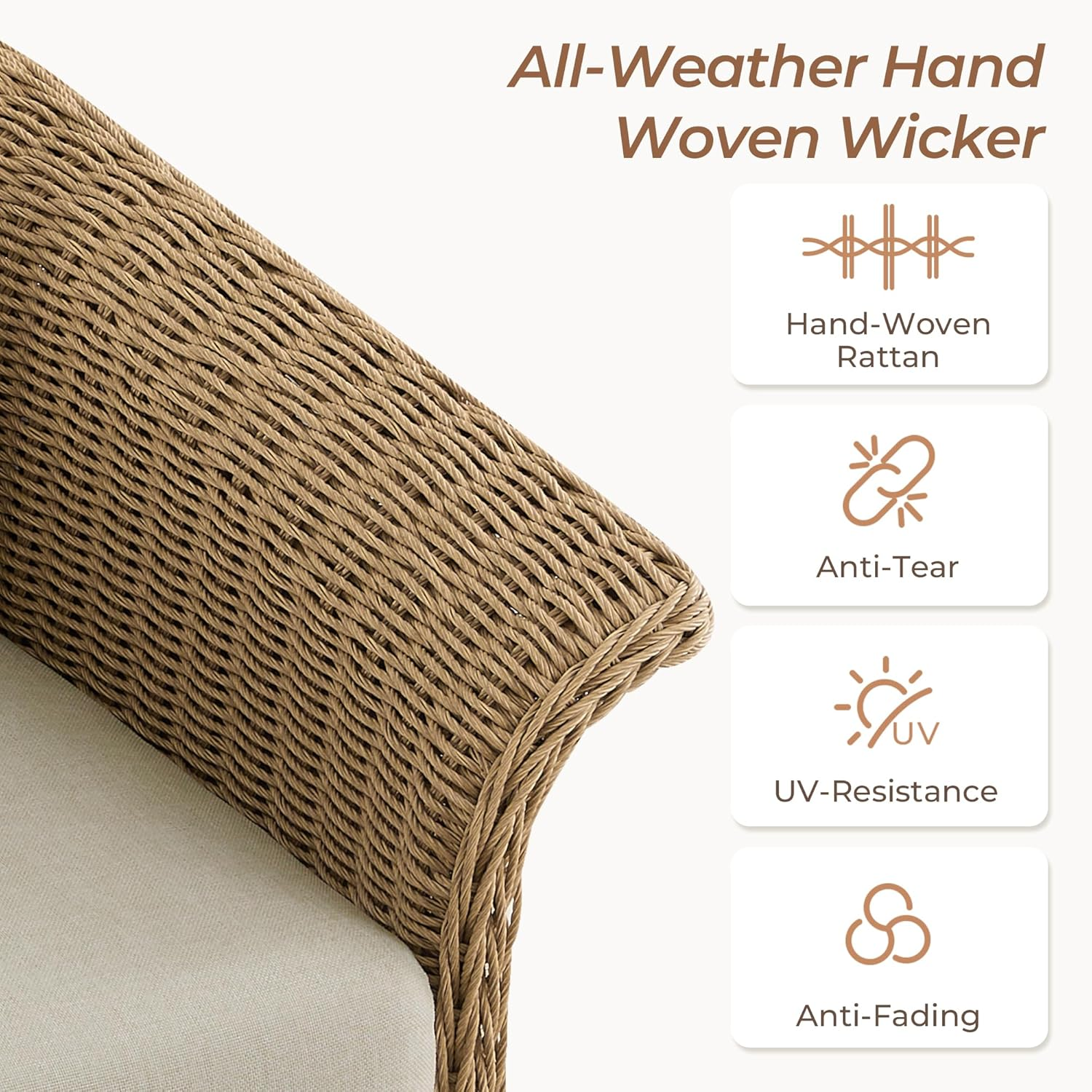 Modern Home 3-Piece Wicker Patio Bistro Set – Swivel Chairs with Cushions & Side Table