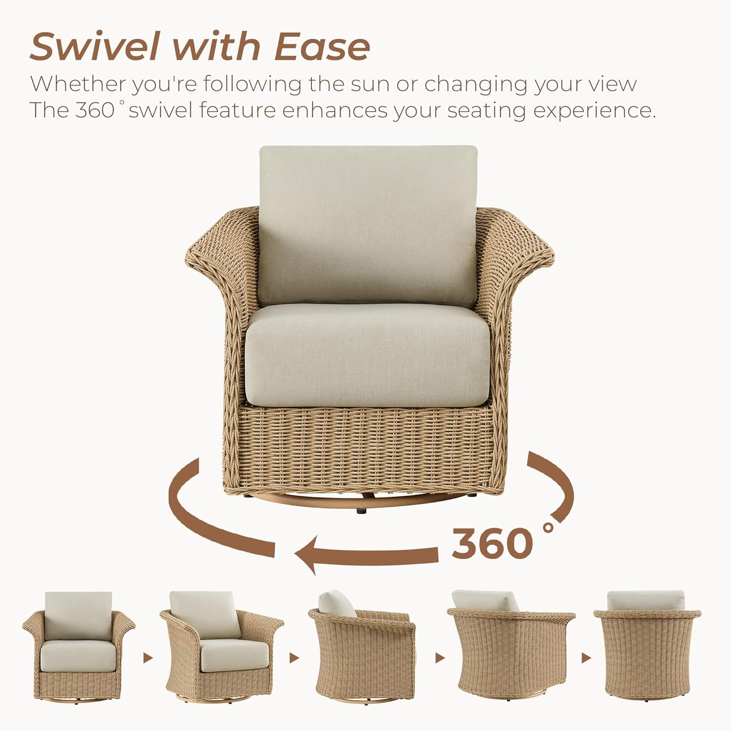 Modern Home 3-Piece Wicker Patio Bistro Set – Swivel Chairs with Cushions & Side Table