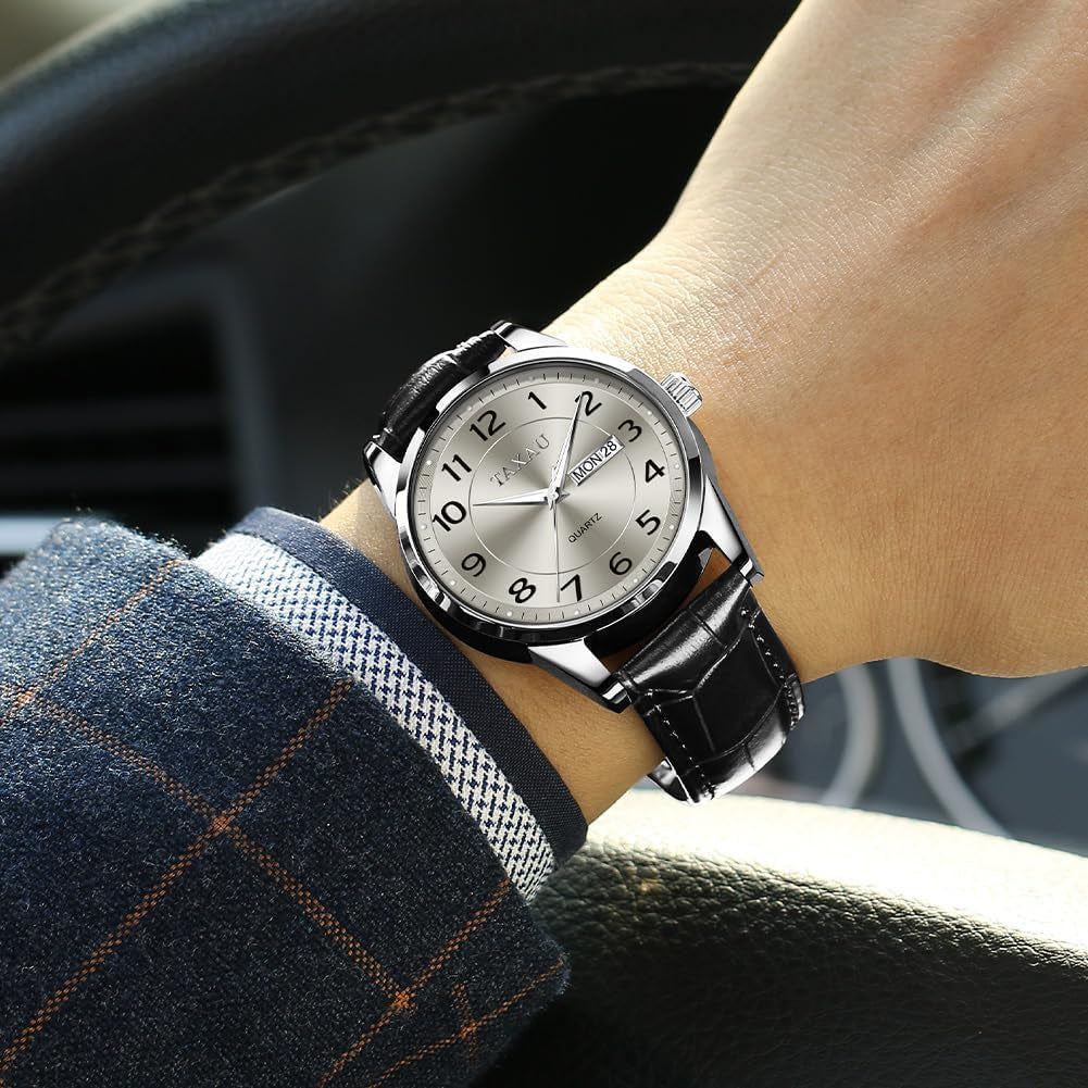 Watches for Men Luxury Analog Waterproof Classic Leather Large Face Simple Easy Read Quartz Minimalist Dress Day Date Quartz Mens Watches