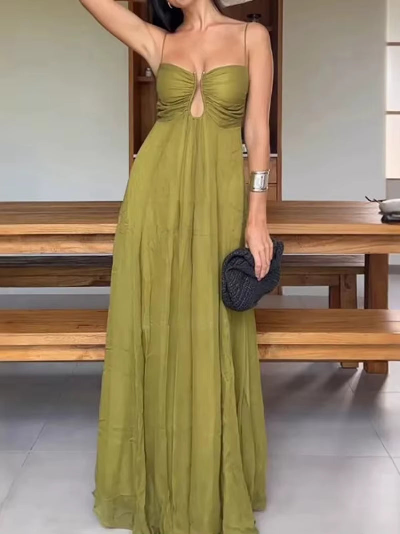 Elegant Solid Female Holiday Party Dress, Women Summer Sleeveless Hollow Out Casual Maxi Dress, Sexy Backless Ladies Dress 2025