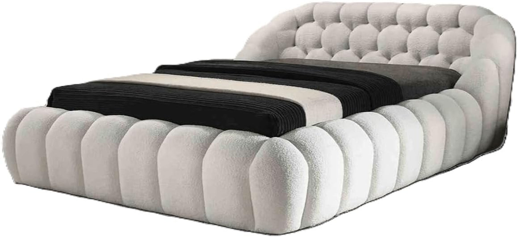 Modern Chenille Luxury Bed Frame Curved Shaped king Size Bed