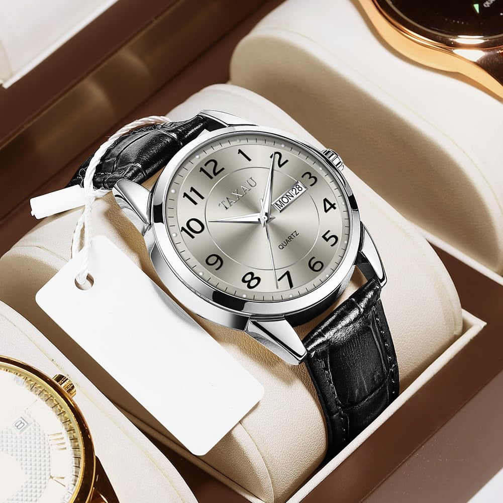 Watches for Men Luxury Analog Waterproof Classic Leather Large Face Simple Easy Read Quartz Minimalist Dress Day Date Quartz Mens Watches