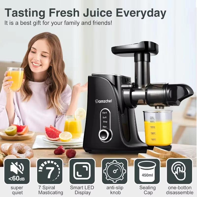 New Smart Multi LED Display Juicer Machines, Slow Cold Press Juicer with 2 Speed Modes, Travel Bottles(500Ml), 