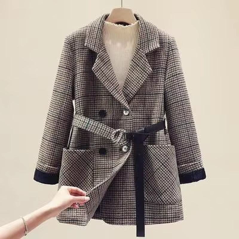 New Stylish Woolen Blazer Jacket Short Coat Ladies Double-Breasted Fashion Wool Outwear