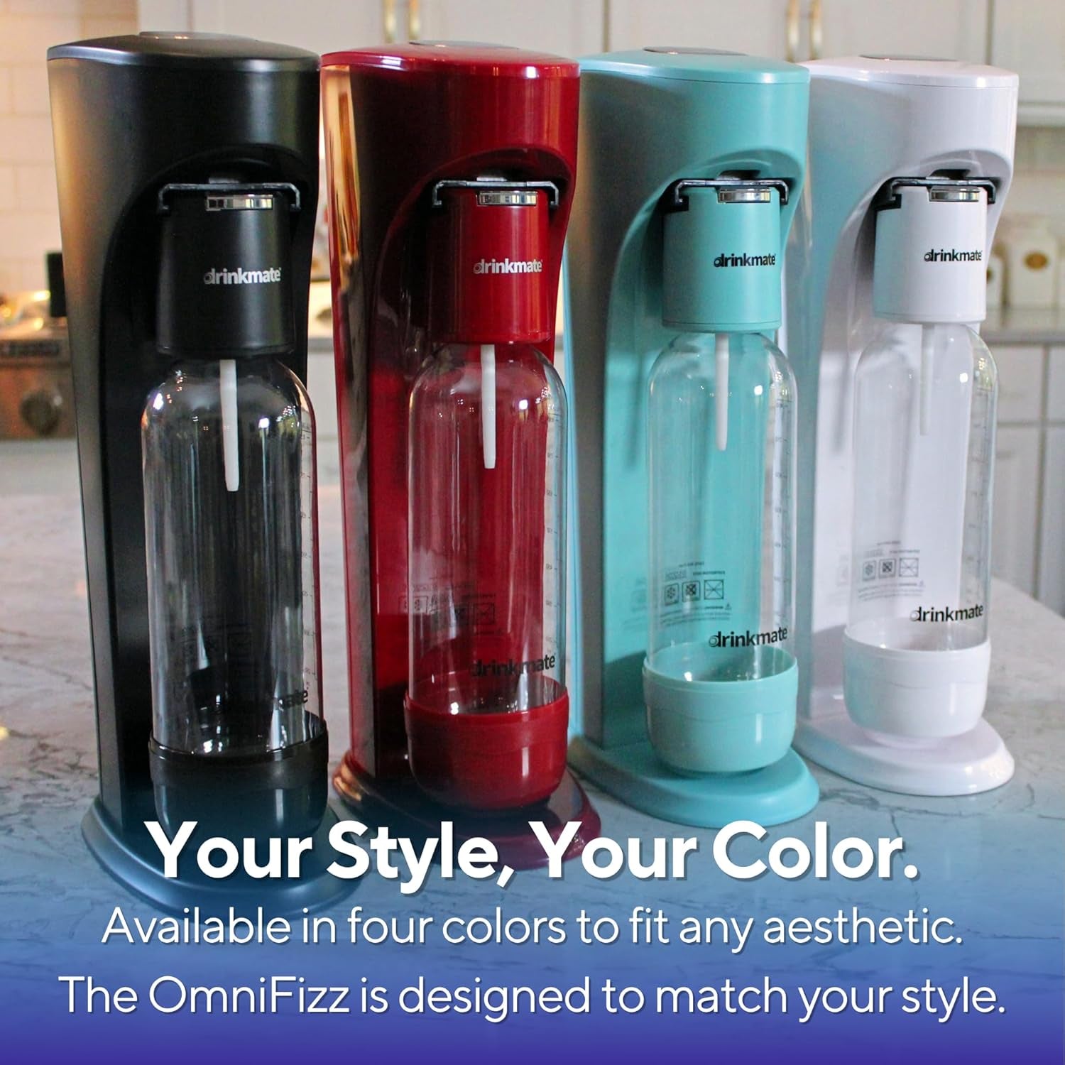 Omnifizz Sparkling Water Maker & Soda Streaming Machine | Carbonates Any Drink | ULTIMATE BUNDLE | Includes Three 60L CO2 Cartridges + Two Bpa-Free Bottles (Matte Black)