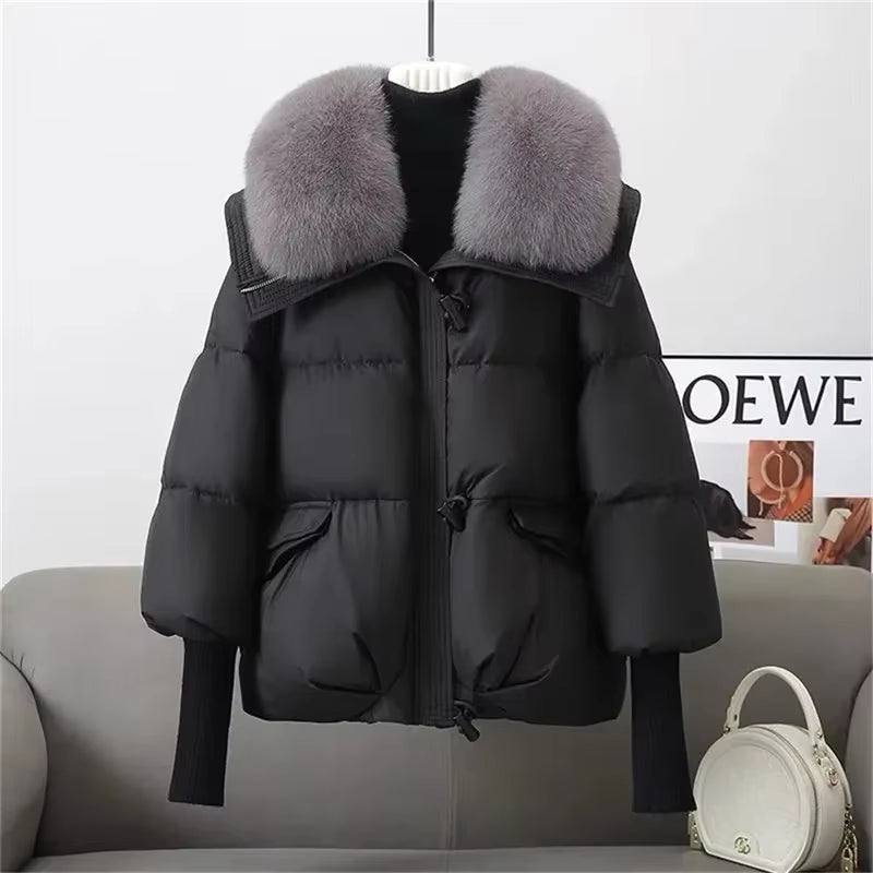 2024 Winter Women'S Warm Coat New Thicken Fur Collar Jacket Short down Cotton Loose Outwear Solid Casual Female Parkas Coats