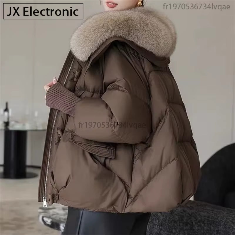 2024 Winter Women'S Warm Coat New Thicken Fur Collar Jacket Short down Cotton Loose Outwear Solid Casual Female Parkas Coats