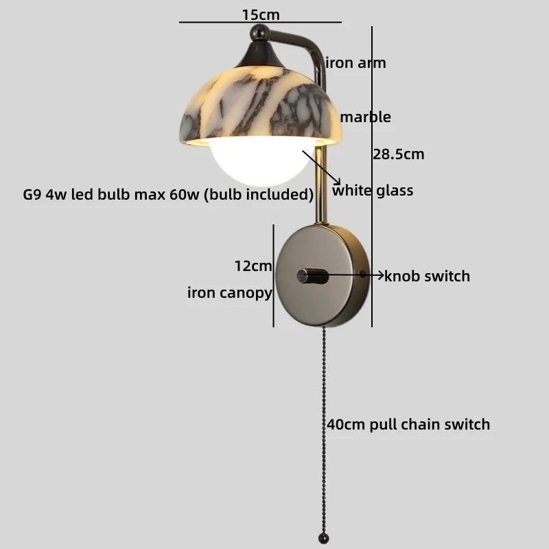 Marble Glass LED Wall Sconces Lights Indoor Bedroom Lamps 