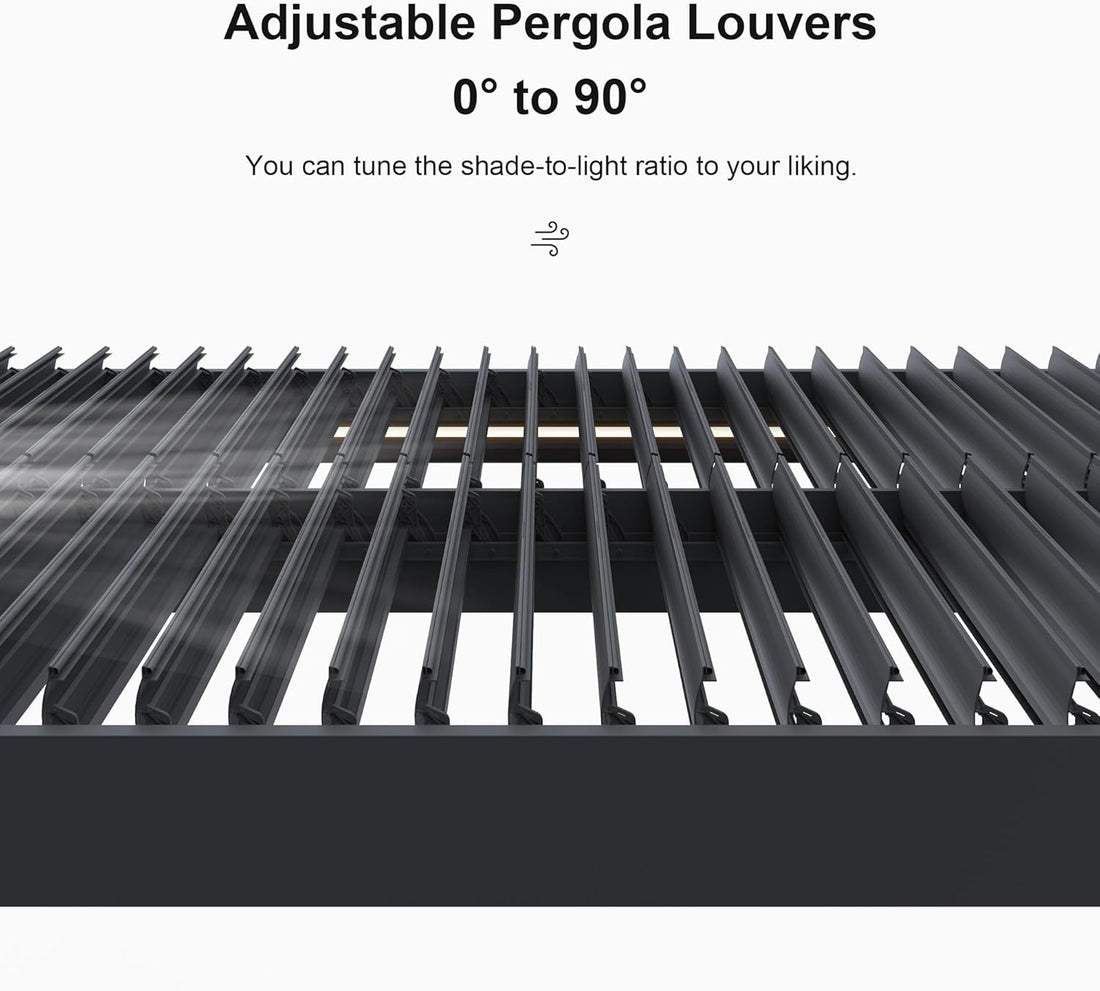 LED Louvered Pergola Adjustable Roof Integrated Strip Lights Gazebo