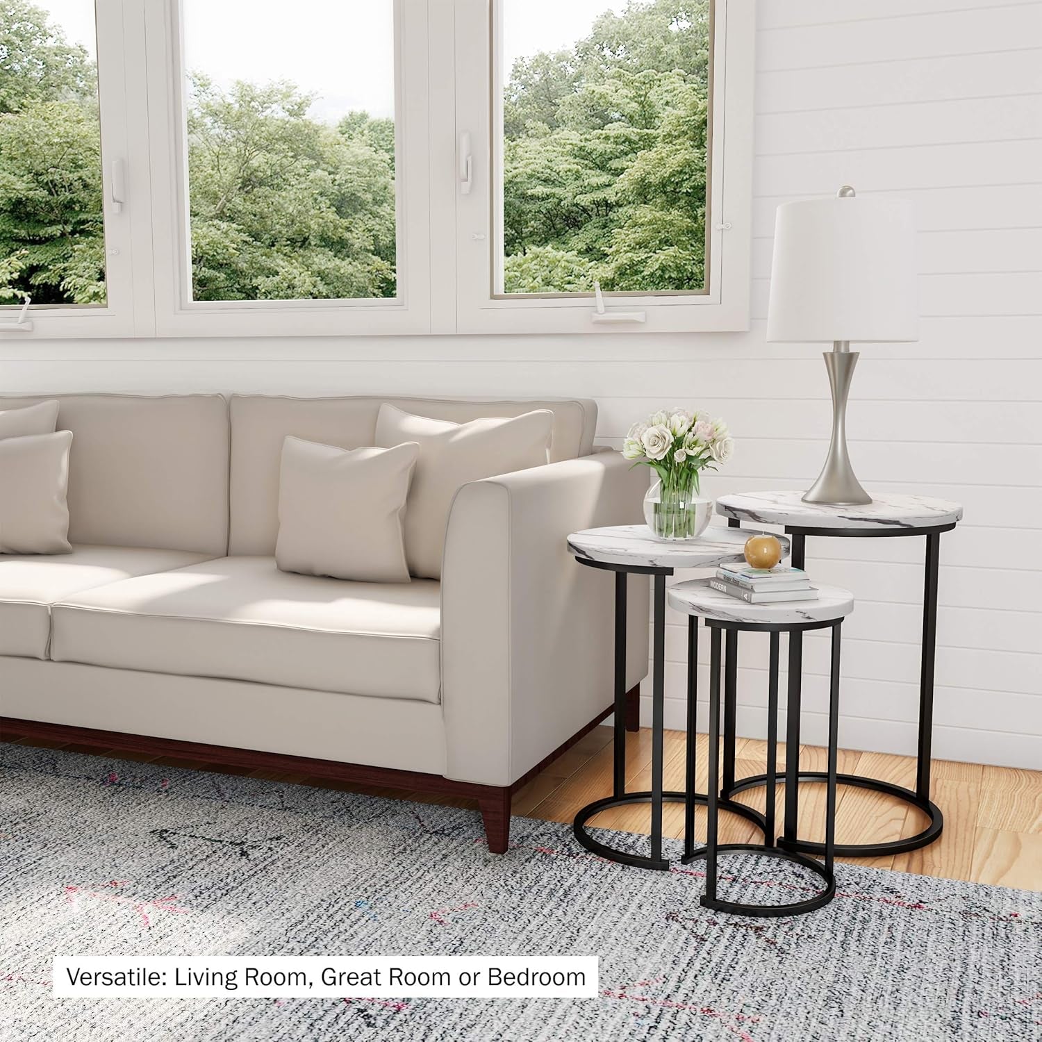 Modern - Marble Set of 3 round Side Tables for Living Room/Office