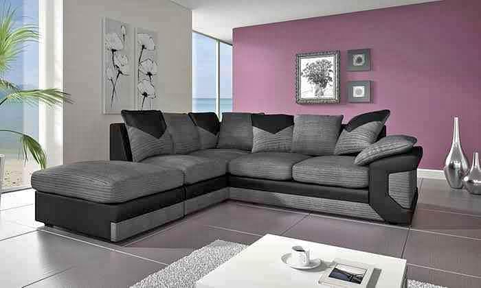 New Large Grey Corner Sofa LARGE-DINO-CORNER-SOFA-GREY-BLACK-LEFT-HAND-SIDE-FOAM. Fire Resistant as per British Standards, Foam Filled Seats for Comfort.