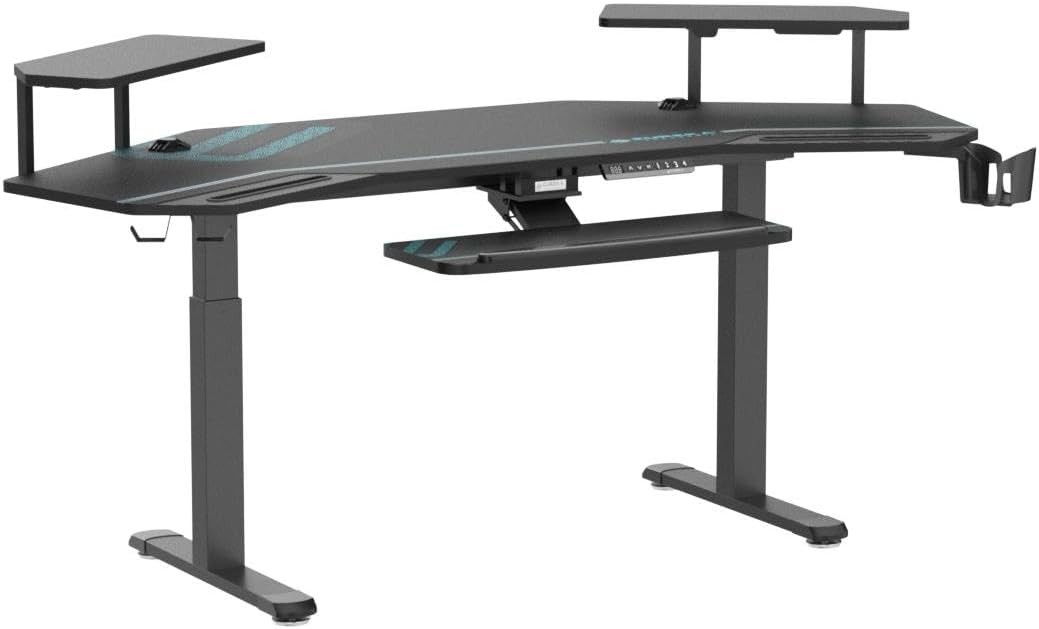 Premium 72” Wing Shaped Standing Desk – Music Studio & Gaming Workstation with Keyboard Tray & LED Shelves