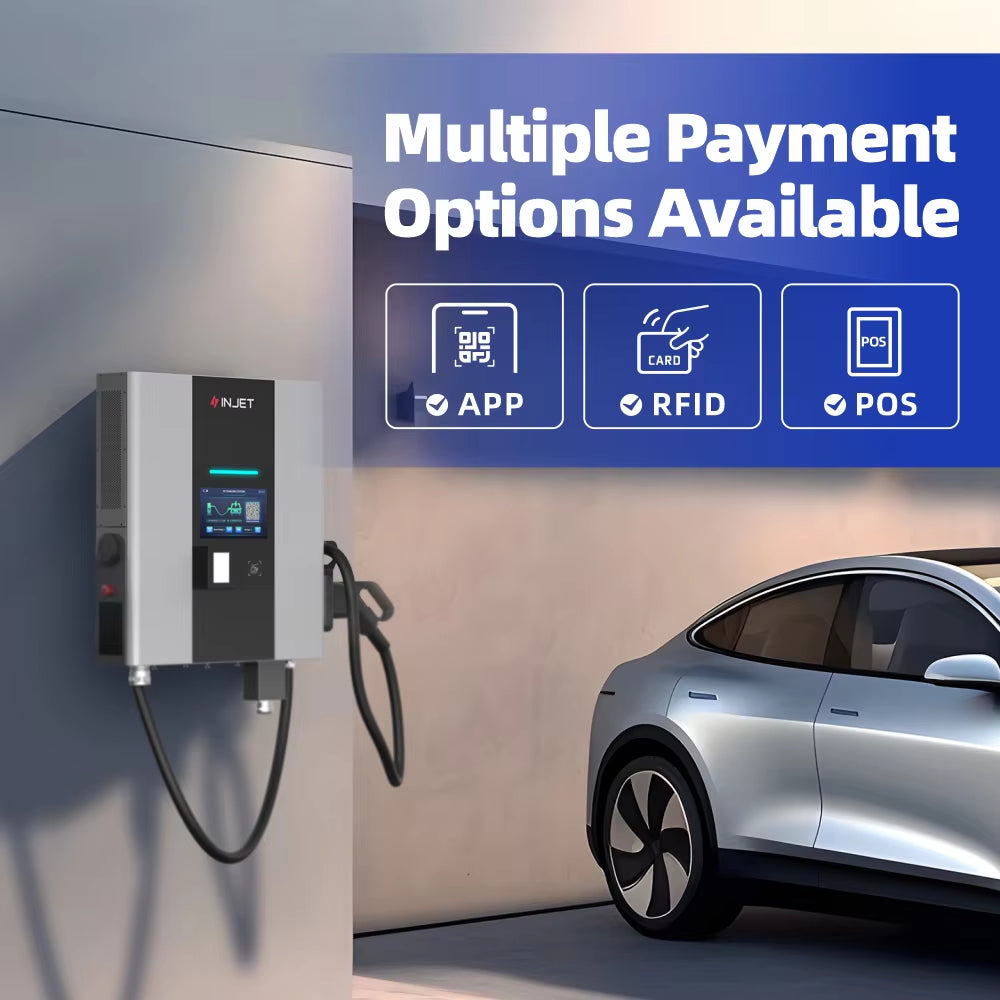 INJET EV Charger Level3 APP 20Kw/30Kw/40Kw/60Kw Optional 1/2 Guns Stainless Steel Enclosure DC Fast Charging Station New OCPP