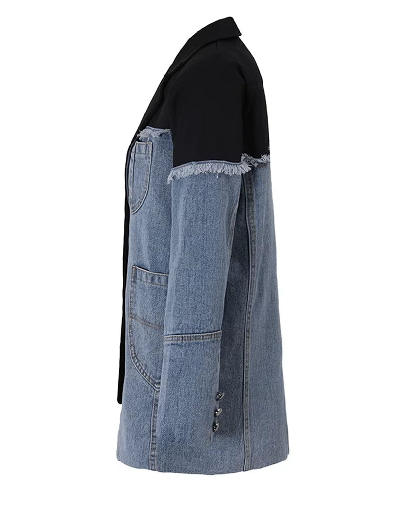 New Women Blue Denim Irregular Casual Blazer 