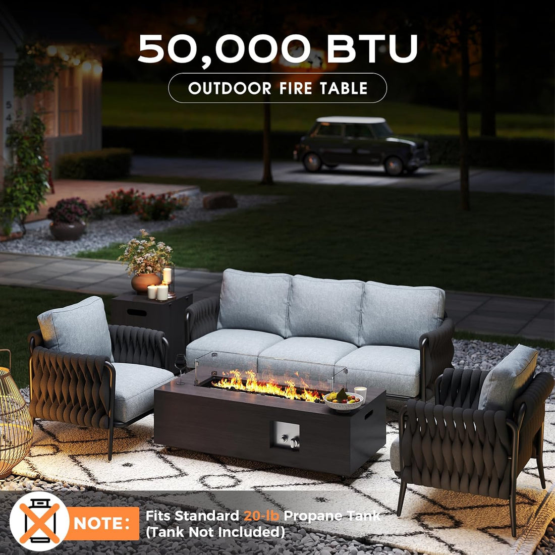 Modern 42-Inch Fire Pit Table – Propane Gas Fire Pit (50,000 BTU)