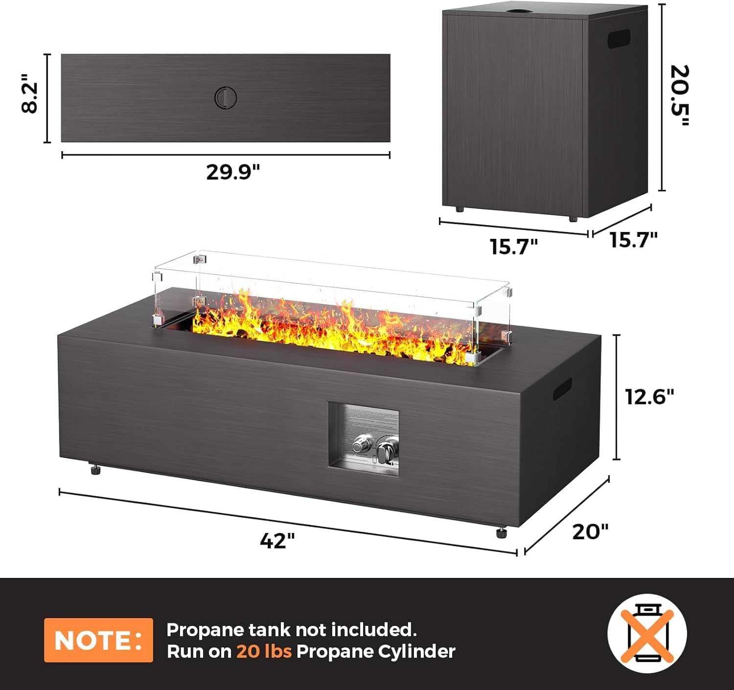 Modern 42-Inch Fire Pit Table – Propane Gas Fire Pit (50,000 BTU)