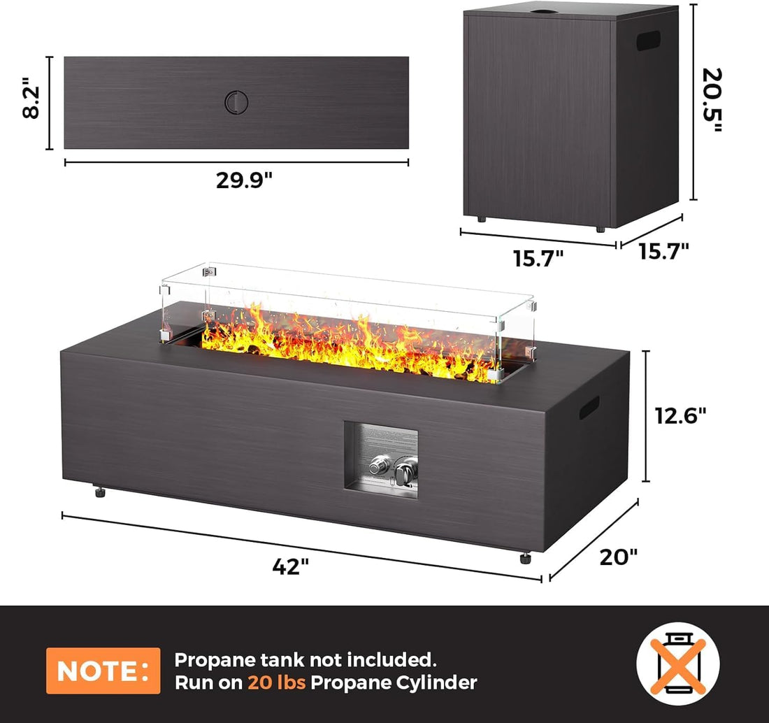 Modern 42-Inch Fire Pit Table – Propane Gas Fire Pit (50,000 BTU)