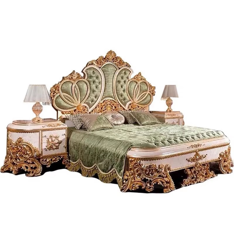 Modern Antique Tufted Butterfly Headboard Luxury King Size Bed 